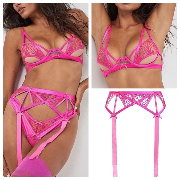 New! SET for love and lemons soutache bra and garter pink 4051